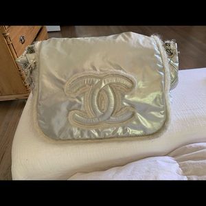Chanel Fur trim Metallic silver Rock flap bag